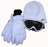 Ladies Accessory Pack White Gloves,Goggles,Beanie