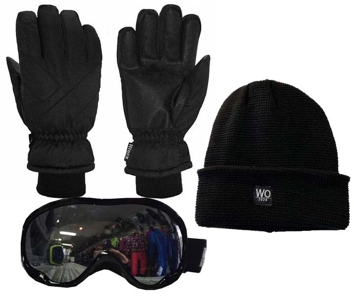 Adults Gloves, Goggles & Beanie Pack Black
