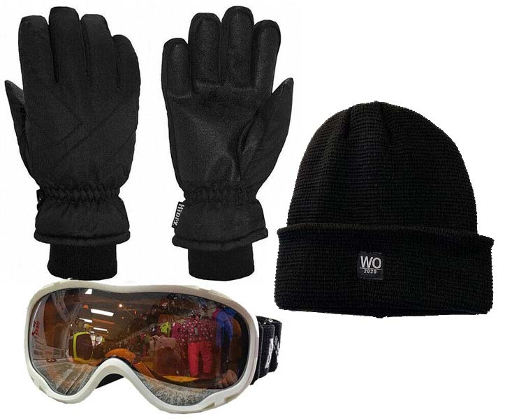 Adults Gloves, Goggles & Beanie Pack White
