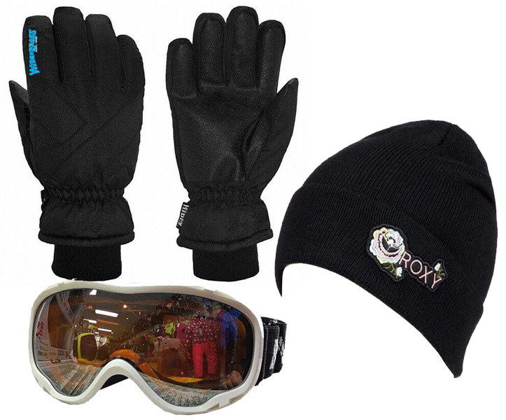 Womens Gloves, Goggles & Beanie White