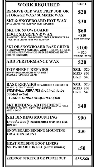 Ski & Snowboard wax, edge sharpen, base & top sheet repairs